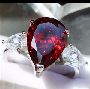RUBY RED PEAR SHAPED RING 6,7,8,9 NEW